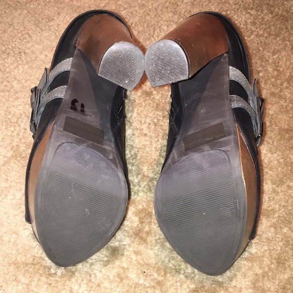 Black, Gray & Brown Peep Toe Platform Heels - Picture 6 of 7